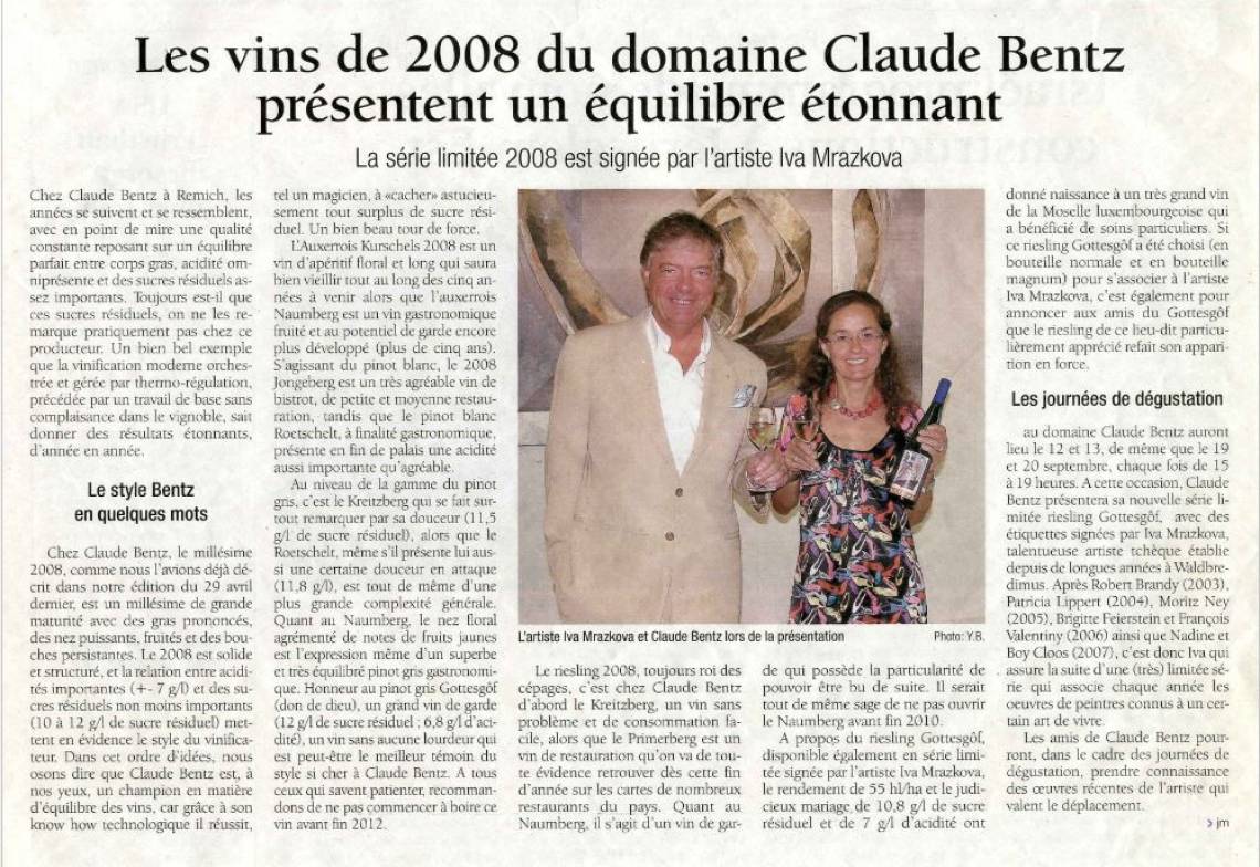 Les vins de 2008 du domaine Claude Bentz présentent un équilibre étonnant